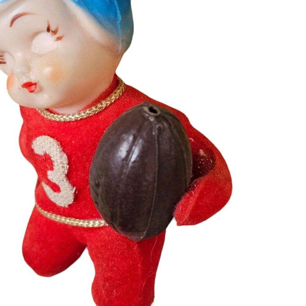 Vintage 60'S Kitschy Football Ornament Christmas Flocked Japan MCM Plastic 3.75" - Picture 6 of 10